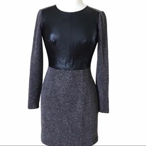 Club Monaco Faux Leather and Tweed Mini Dress